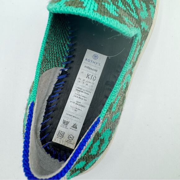 Rothy’s Aqua Cheetah Animal Print Slip-On Sneakers Kid’s Size 10 - Picture 7 of 9